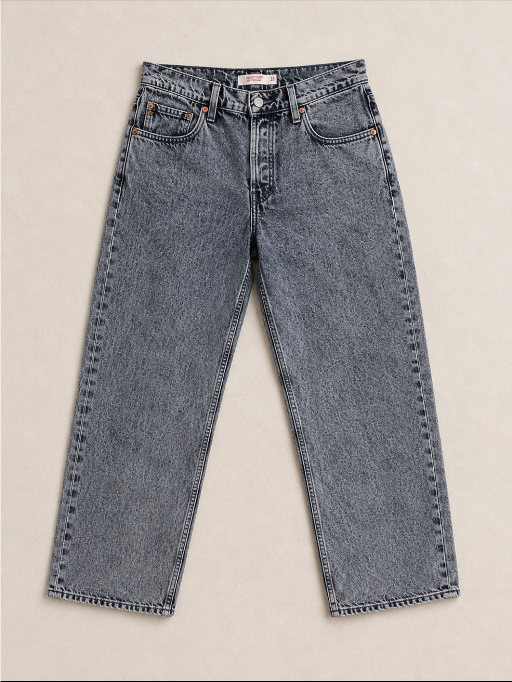 Levi’s Premium Ribcage Straight Jeans Women 31 Gray Acid Wash High Rise Lyocell
